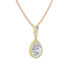 Nil Damlası Kolye - Swarovski ve beyaz zirkon 18 ayar altın kolye (40 cm rose altın rolo zincir) #11zo4yx