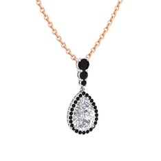 Nil Damlası Kolye - Swarovski ve siyah zirkon 8 ayar beyaz altın kolye (40 cm rose altın rolo zincir) #124ledv
