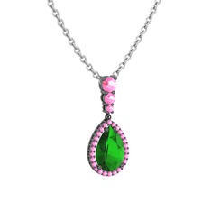 Nil Damlası Kolye - Yeşil kuvars ve pembe kuvars 925 ayar siyah rodyum kaplama gümüş kolye (40 cm beyaz altın rolo zincir) #12bx1dk