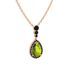 Nil Damlası Kolye - Peridot ve siyah zirkon 925 ayar rose altın kaplama gümüş kolye (40 cm rose altın rolo zincir) #12lz6tz