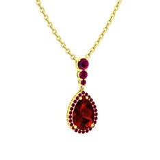 Nil Damlası Kolye - Garnet ve rodolit garnet 925 ayar altın kaplama gümüş kolye (40 cm altın rolo zincir) #13g7cdb