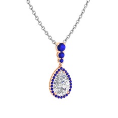Swarovski ve lab safir 8 ayar rose altın kolye (40 cm gümüş rolo zincir)