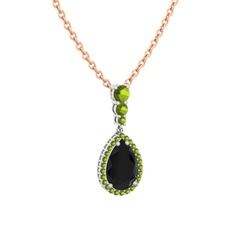 Siyah zirkon ve peridot 14 ayar beyaz altın kolye (40 cm rose altın rolo zincir)