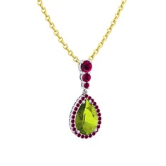 Nil Damlası Kolye - Peridot ve rodolit garnet 925 ayar gümüş kolye (40 cm altın rolo zincir) #14dl9ne