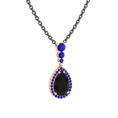 Siyah zirkon ve lab safir 18 ayar rose altın kolye (40 cm gümüş rolo zincir)