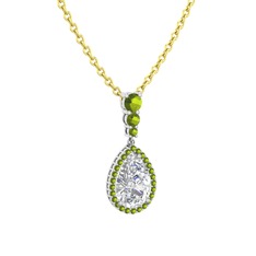 Nil Damlası Kolye - Beyaz zirkon ve peridot 925 ayar gümüş kolye (40 cm gümüş rolo zincir) #1564rjc
