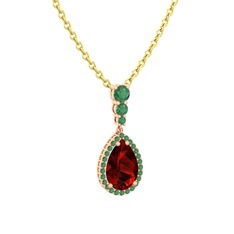 Nil Damlası Kolye - Garnet ve kök zümrüt 8 ayar rose altın kolye (40 cm gümüş rolo zincir) #15kccsx