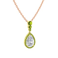 Nil Damlası Kolye - Swarovski ve peridot 8 ayar altın kolye (40 cm rose altın rolo zincir) #15q24oe