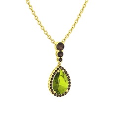 Peridot ve dumanlı kuvars 14 ayar altın kolye (40 cm altın rolo zincir)