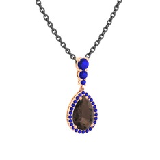 Dumanlı kuvars ve lab safir 8 ayar rose altın kolye (40 cm gümüş rolo zincir)