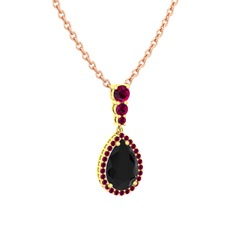 Siyah zirkon ve rodolit garnet 8 ayar altın kolye (40 cm rose altın rolo zincir)