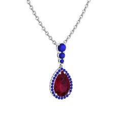 Nil Damlası Kolye - Kök yakut ve lab safir 925 ayar gümüş kolye (40 cm gümüş rolo zincir) #16keofv