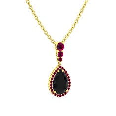 Nil Damlası Kolye - Siyah zirkon ve rodolit garnet 18 ayar altın kolye (40 cm altın rolo zincir) #16r710r