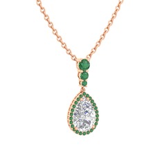 Nil Damlası Kolye - Swarovski ve kök zümrüt 8 ayar rose altın kolye (40 cm rose altın rolo zincir) #16ti2tr