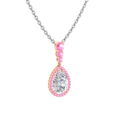Nil Damlası Kolye - Beyaz zirkon ve pembe kuvars 925 ayar rose altın kaplama gümüş kolye (40 cm beyaz altın rolo zincir) #179qcqq