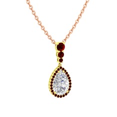 Nil Damlası Kolye - Beyaz zirkon ve garnet 925 ayar altın kaplama gümüş kolye (40 cm rose altın rolo zincir) #17ej8k1
