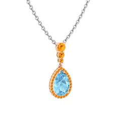 Akuamarin ve sitrin 18 ayar rose altın kolye (40 cm beyaz altın rolo zincir)