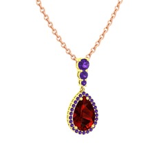 Garnet ve ametist 8 ayar altın kolye (40 cm gümüş rolo zincir)