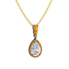 Nil Damlası Kolye - Swarovski ve sitrin 925 ayar siyah rodyum kaplama gümüş kolye (40 cm altın rolo zincir) #18dplu7