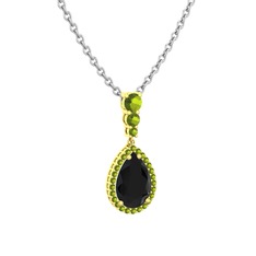 Nil Damlası Kolye - Siyah zirkon ve peridot 925 ayar altın kaplama gümüş kolye (40 cm beyaz altın rolo zincir) #18jk4u7