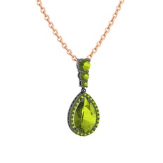 Nil Damlası Kolye - Peridot 925 ayar siyah rodyum kaplama gümüş kolye (40 cm rose altın rolo zincir) #18s69kc
