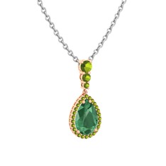 Nil Damlası Kolye - Kök zümrüt ve peridot 925 ayar rose altın kaplama gümüş kolye (40 cm beyaz altın rolo zincir) #18tuw79