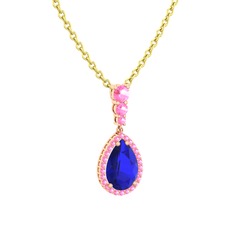 Nil Damlası Kolye - Lab safir ve pembe kuvars 18 ayar rose altın kolye (40 cm altın rolo zincir) #19c7hic