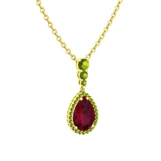 Nil Damlası Kolye - Kök yakut ve peridot 14 ayar altın kolye (40 cm altın rolo zincir) #19qw1cj