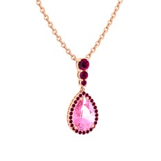 Pembe kuvars ve rodolit garnet 925 ayar rose altın kaplama gümüş kolye (40 cm rose altın rolo zincir)