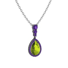 Nil Damlası Kolye - Peridot ve ametist 925 ayar siyah rodyum kaplama gümüş kolye (40 cm beyaz altın rolo zincir) #1axsuga