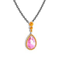 Nil Damlası Kolye - Pembe kuvars ve sitrin 14 ayar beyaz altın kolye (40 cm gümüş rolo zincir) #1ay7q9q