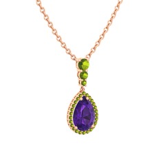 Nil Damlası Kolye - Ametist ve peridot 18 ayar rose altın kolye (40 cm gümüş rolo zincir) #1bkrapz