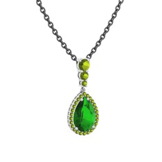 Nil Damlası Kolye - Yeşil kuvars ve peridot 18 ayar beyaz altın kolye (40 cm gümüş rolo zincir) #1cawnm8