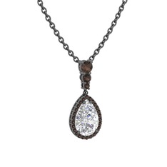 Nil Damlası Kolye - Swarovski ve dumanlı kuvars 925 ayar siyah rodyum kaplama gümüş kolye (40 cm gümüş rolo zincir) #1cthknn