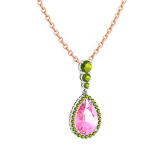 Pembe kuvars ve peridot 925 ayar gümüş kolye (40 cm gümüş rolo zincir)