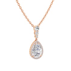 Nil Damlası Kolye - Swarovski ve beyaz zirkon 925 ayar rose altın kaplama gümüş kolye (40 cm rose altın rolo zincir) #1de6bzo