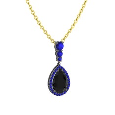 Nil Damlası Kolye - Siyah zirkon ve lab safir 925 ayar siyah rodyum kaplama gümüş kolye (40 cm gümüş rolo zincir) #1dm6qtq