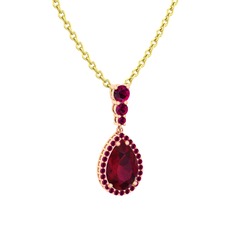 Kök yakut ve rodolit garnet 18 ayar rose altın kolye (40 cm gümüş rolo zincir)