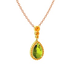 Nil Damlası Kolye - Peridot ve sitrin 8 ayar altın kolye (40 cm rose altın rolo zincir) #1dutlvf