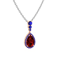 Nil Damlası Kolye - Garnet ve lab safir 925 ayar rose altın kaplama gümüş kolye (40 cm beyaz altın rolo zincir) #1e2d7zq