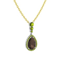 Dumanlı kuvars ve peridot 925 ayar gümüş kolye (40 cm altın rolo zincir)