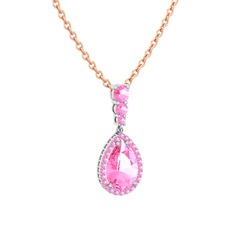 Nil Damlası Kolye - Pembe kuvars 8 ayar beyaz altın kolye (40 cm rose altın rolo zincir) #1em52g6