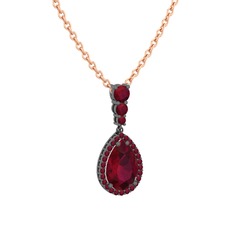 Nil Damlası Kolye - Kök yakut 925 ayar siyah rodyum kaplama gümüş kolye (40 cm rose altın rolo zincir) #1eztx8a