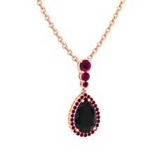 Nil Damlası Kolye - Siyah zirkon ve rodolit garnet 18 ayar rose altın kolye (40 cm rose altın rolo zincir) #1f1iksi
