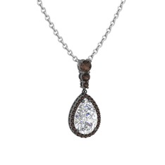 Nil Damlası Kolye - Swarovski ve dumanlı kuvars 925 ayar siyah rodyum kaplama gümüş kolye (40 cm gümüş rolo zincir) #1f3wm1s