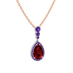 Nil Damlası Kolye - Garnet ve ametist 925 ayar gümüş kolye (40 cm rose altın rolo zincir) #1fbalju