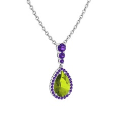 Peridot ve ametist 14 ayar beyaz altın kolye (40 cm beyaz altın rolo zincir)
