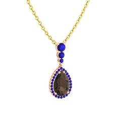 Dumanlı kuvars ve lab safir 18 ayar rose altın kolye (40 cm gümüş rolo zincir)