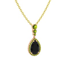 Nil Damlası Kolye - Siyah zirkon ve peridot 14 ayar rose altın kolye (40 cm gümüş rolo zincir) #1fvcfg9