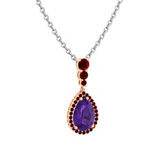 Nil Damlası Kolye - Ametist ve garnet 925 ayar rose altın kaplama gümüş kolye (40 cm beyaz altın rolo zincir) #1g97di7